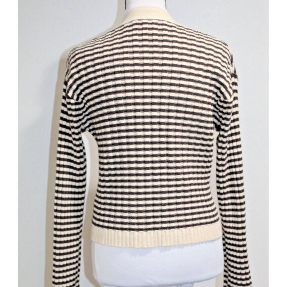 The Great. The Mini Striped Cardigan Sweater Knit Cream Woodsmoke Size 0 XS - Picture 4 of 9